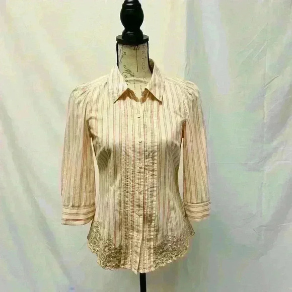 Anthropologie Floreat Stripe Button Down Blouse For Women Size 2 - Picture 4 of 9